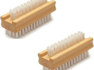 Wooden Nail Brush Pack of 2 – Double-Sided Hand and Nail Cleaning Brush with Firm Bristles – Scrubbing Brush for Fingertips, Toenails, Home, Garden, Kitchen, Salon Use