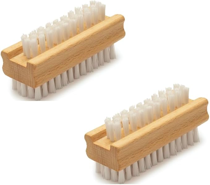Wooden Nail Brush Pack of 2 – Double-Sided Hand and Nail Cleaning Brush with Firm Bristles – Scrubbing Brush for Fingertips, Toenails, Home, Garden, Kitchen, Salon Use