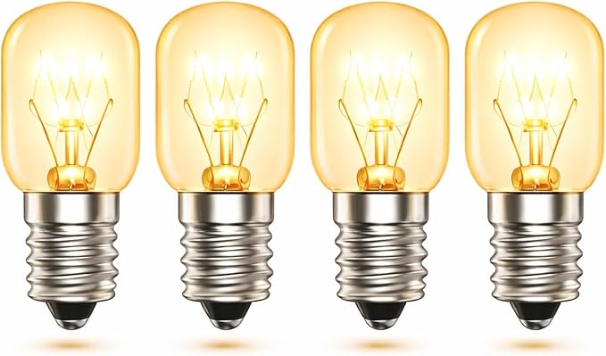 E14 Salt Lamp Bulb 15W Dimmable SES Pygmy T20 Small Edison Screw, 2700K Warm White, 300°C High Temp Oven Bulb for Himalayan Salt Lamp, Wax Melt Burner, Fridge, Microwave -4 Pack