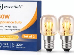 40W Oven Light Bulb E14 SES – Heat Resistant 300°C Appliance Bulb – Cooker, Fridge, Sewing Machine & Salt Lamp – Warm White 2700K – Pack of 2 [Energy Class G]